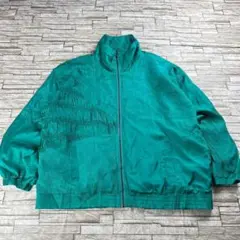 80s シルク100% ヴィンテージジャケット グリーン 刺繍柄デザイン レア