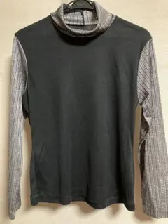 タートルネック 長袖Tシャツ Lサイズ 黒/グレー