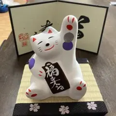 極美品】柿沼東光 江戸木目込 招き猫 風水（大）白 縁起物 箱・座布団