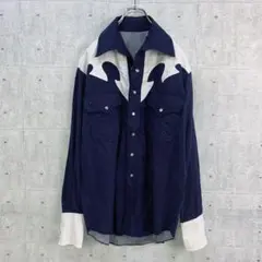 S*6様 t0120 US古着 長袖 シャツ 白 青 M相当 80年代デザイン