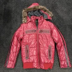 お兄系 y2k ファー付きジャケット　赤　Lサイズ　光沢