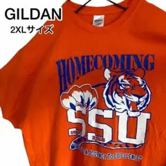 90's US古着 ゆるだぼ GILDAN 虎 tシャツ 半袖 オレンジ 2XL