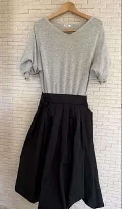 フレイアイディー　ドッキングワンピース　アンゴラ混　グレー×ブラック　S