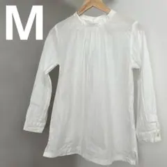 【美品】シャツ ボトルネック 長袖 バックボタン 綿100レイヤード　婦人服　M