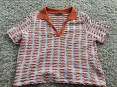 【美品】ZARA ザラ ポロシャツ 半袖 オレンジ ホワイト