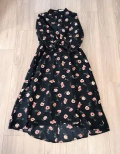 earth music&ecology 花柄長袖ワンピース ネイビー