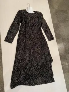 美品◆パーティ/舞台/フォーマル/マザーズドレス◆黒＋ゴールド刺繍レースロング