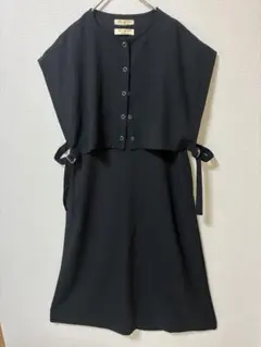 セットアップ 黒 ジャンバースカート ベスト付き きれいめ 体型カバー M