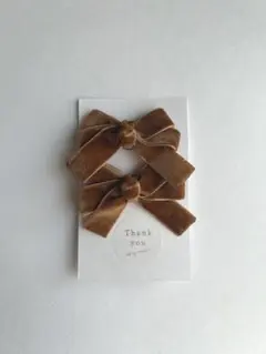 ブラウンベルベットリボンヘアゴム2個セット