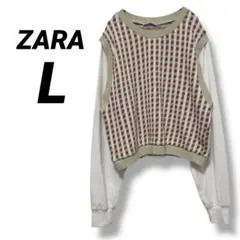 【ザラ】ZARA異素材切り替えトップス ドッキングカットソー ショート丈 L 白