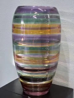 ボヘミアガラス 花瓶 多色ストライプ