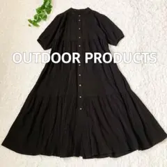 OUTDOOR PRODUCTS リネンレーヨンティアードワンピース　ブラックのサムネイル