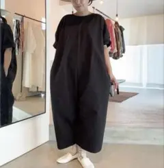 ito ブラック ジャンプスーツ ハーフスリーブ