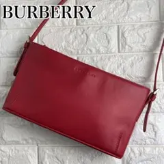 【美品】バーバリー　ショルダーバッグ　オールレザー　レッド　ロゴ型押し　赤