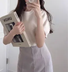 グレイル パフスリーブ 半袖 ショート ニット トップス アイボリー