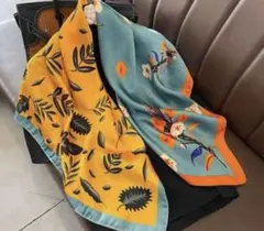 【訳あり】オレンジ×グリーン大判スカーフ⑤