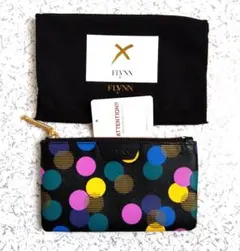 FLYNN ポーチ 本革 カードケース ドット マルチカラー 黒 水玉 フリン