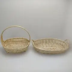 天然素材バスケット カゴ 籠 持ち手付き 2個セット　250514-5T