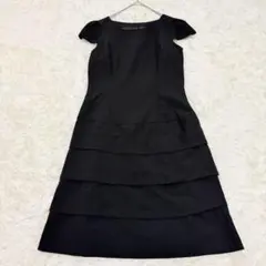 フォーマルワンピース　半袖　黒【M】フレア　Aライン　冠婚葬祭　上品