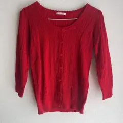 七分丈　透かし編みカーディガン