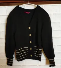 POLLY ANNA 黒 カーディガン ゴールドボタン 金ライン Vネック