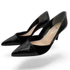 ダイアナ クロコ型押 ブラック ピンヒールポインテッドトゥースエード 24.5㎝