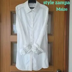 M☆ザンパ☆style zampa☆襟袖に刺繍☆ロング丈☆オフホワイト☆綿100