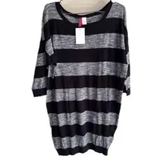 H&M ゆったりボーダーニットチュニック グレー ブラック 新品タグ付き