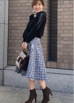 31 Sons de mode ツイード フレアスカート ブルー ツイード 36