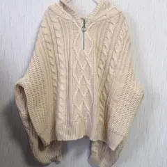 【美品】Chulatte ケーブルニットパーカー M アイボリー ジップアップ