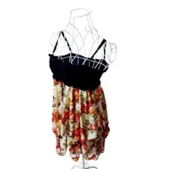 フラワープリント ノースリーブミニワンピース