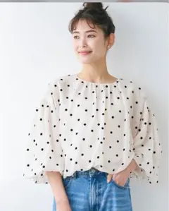 coca バルーンスリーブ　ブラウス　プルオーバー　ドット　M