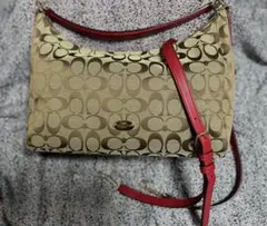 COACH シグネチャー　2WAYショルダーバッグ　ベージュ　ブラウン　レッド