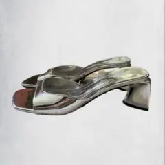 ザラ 《ZARA》メタリック ブロック ヒール サンダル 37