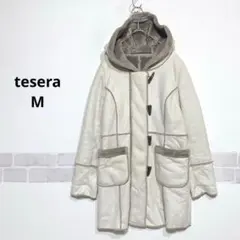 ムートン ダッフルコート Mサイズ アイボリー 裏ボア フード付 膝丈 i736