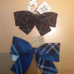リボンセット 黒赤・青紺 チェック柄２点⑦
