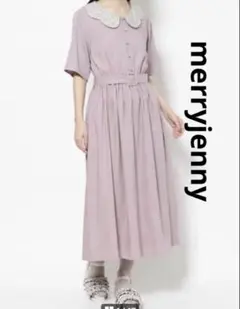 merryjenny スカラップカラーシャツワンピース ピンク 花柄