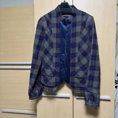 テーラードジャケット 緑紫チェック柄