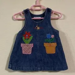 ミキハウス　デニム　ジャンパースカート　80サイズ 花　レトロ