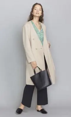 【美品】BEAUTY&YOUTH ダブルカラーレスミドルカーディガン