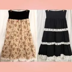 ★OLIVE des OLIVE★リバーシブル ロングスカート 薔薇 黒 レース