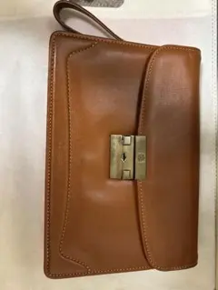 【極美品・鍵付】アクアスキュータム セカンドバッグ クラッチ 鍵付 本革ブラウン
