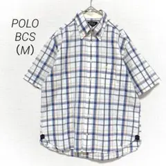 【POLO】半袖ボタンダウンシャツ チェック柄 ホワイト×ブルー M