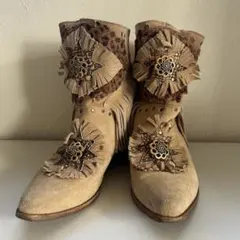 vintage ウエスタンブーツ　ハンドメイド　36 古着　フリンジ　ボヘミアン