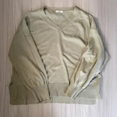 LOWRYSFARM ライトグリーン Vネック 長袖セーター