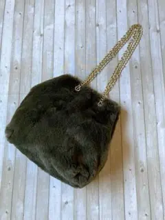 美品　ハニーズ　カーキファーバッグ