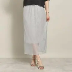 イッツデモ【フリー】ラメプリーツタイトスカート シルバー シアー Iライン ゴムのサムネイル