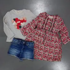 ZARA フラワー装飾トップスとワンピースセットとデニム短パン ３点セット