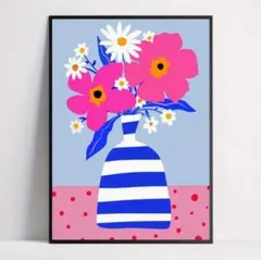 インテリアポスター　フラワー　シンプル　レトロ　モダン　インテリア　カフェ　A3