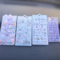 ぷっくり立体シール 4枚セット パープル×水色系／デコ・手帳・シール帳用